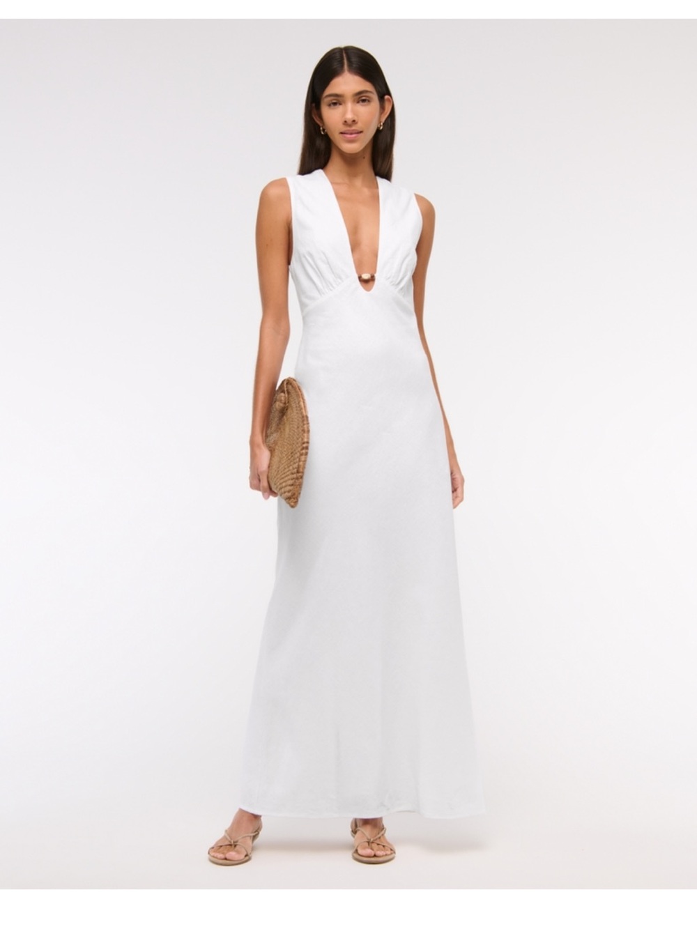 White V-Neck Sleeveless Maxi Dress XL NWT